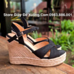 Giày  dép đế xuồng quai hậu cao 11phân – Giày  cưới 11 phân- Giày đế cói 11 phân Mã  SP – 250227 Đen – Kem