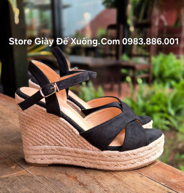 Giày  dép đế xuồng quai hậu cao 11phân – Giày  cưới 11 phân- Giày đế cói 11 phân Mã  SP – 250227 Đen – Kem