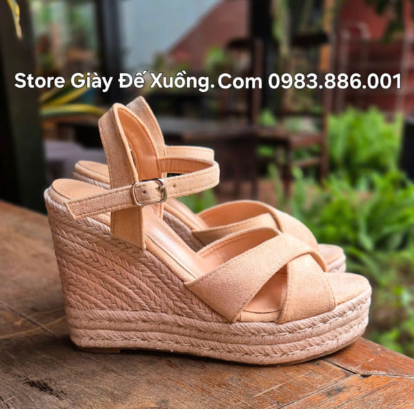 Giày  dép đế xuồng quai hậu cao 11phân – Giày  cưới 11 phân- Giày đế cói 11 phân Mã  SP – 250227 Đen – Kem