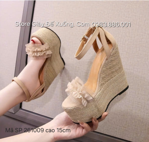 Giày cao gót đế xuồng 15 phân – Giày đế xuồng 15 phân – Giày cưới đế xuồng 15 phân – Dép đế xuồng quai hậu cao 15 phân -Mã SP 261009